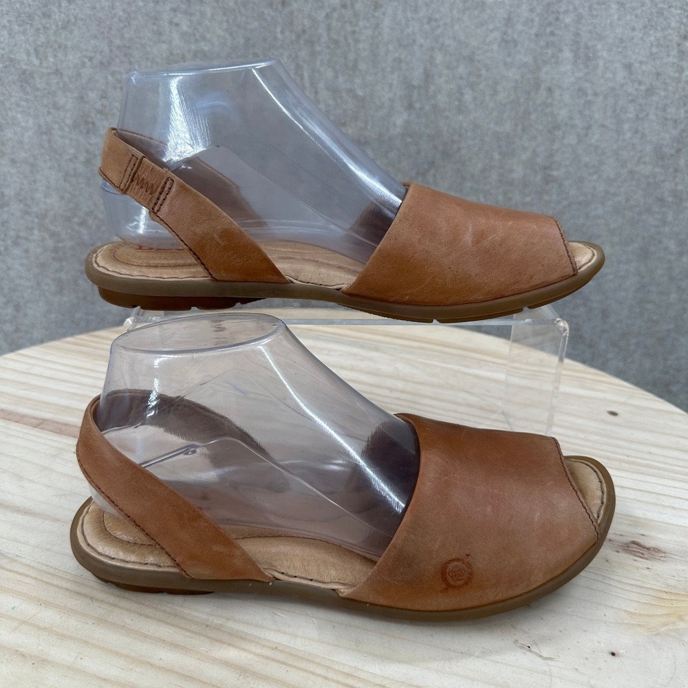 Born Trang Slingback Sandals Womens 8 Brown Leather Open Toe Flat - Picture 2 of 10